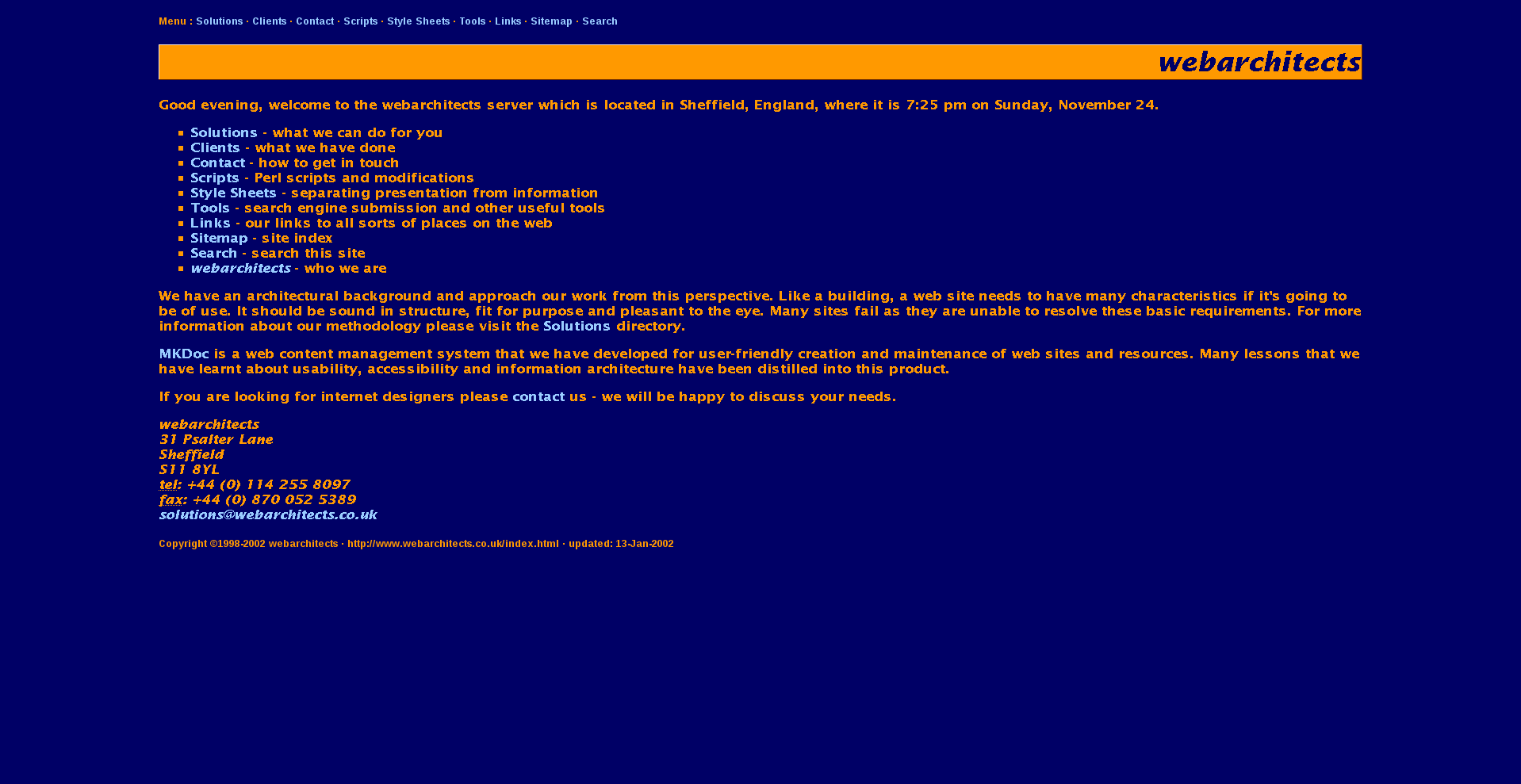 Screenshot of www.webarchitects.co.uk from 2002